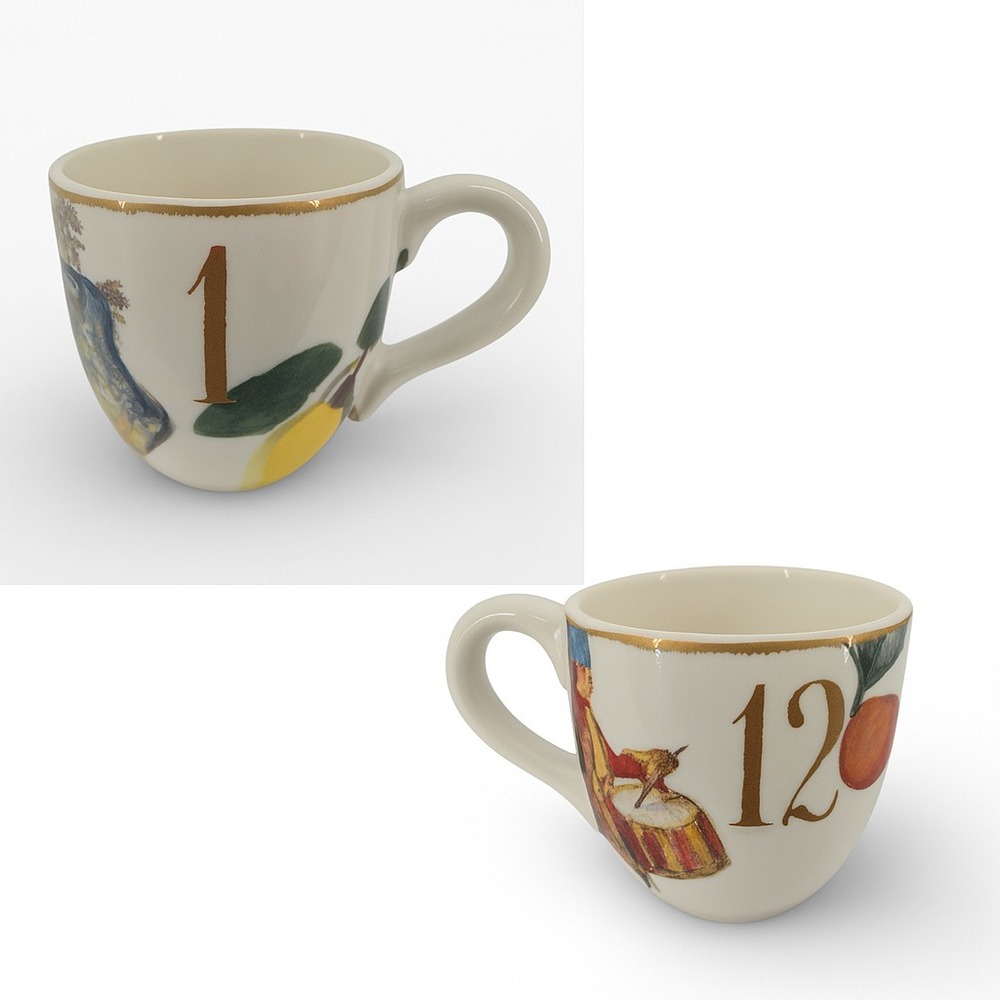 Williams Sonoma 12‎ Days Christmas Gold Numbers Mug 2012 1 & 12 Coupe